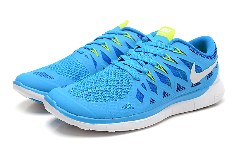 Nouveau Nike Free 5.0 plus les hommes bleus de chaussures de course blanches (3)